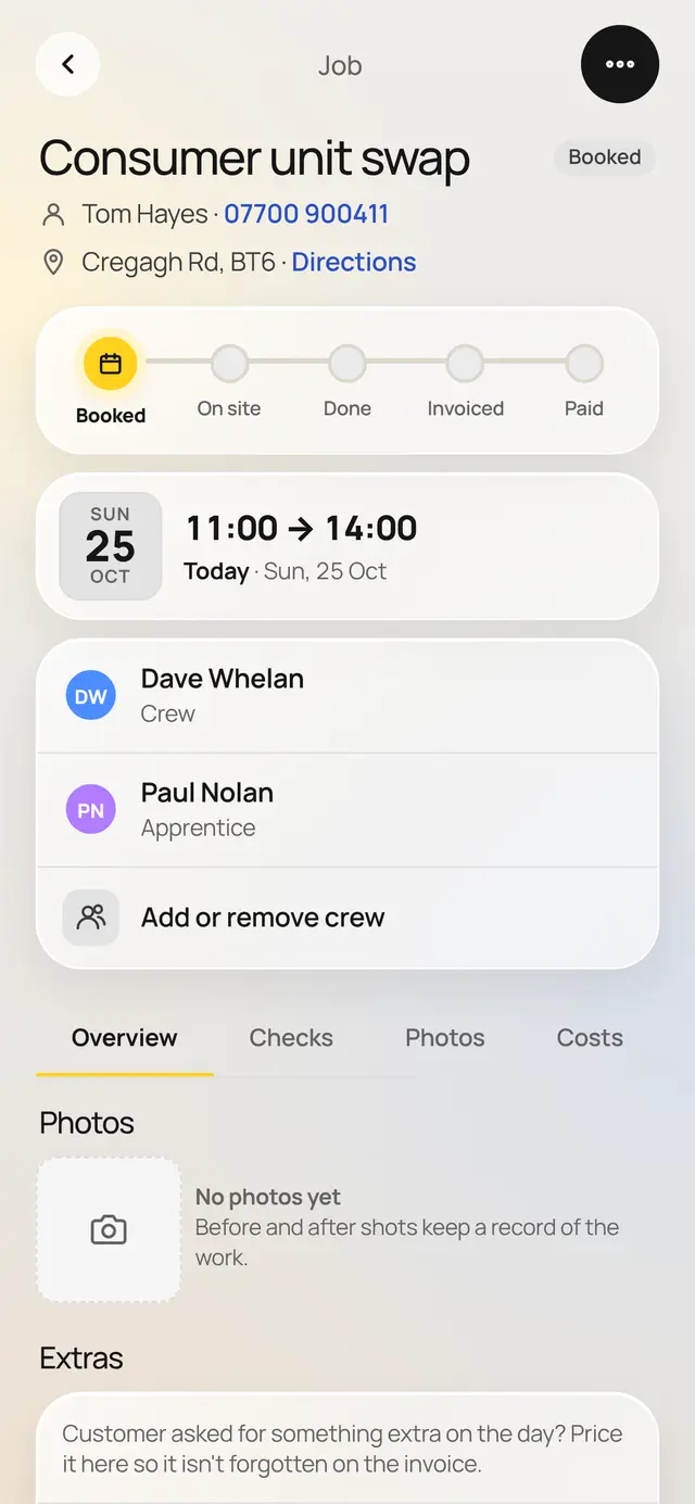 A job in Atsus: the customer, the address, the time and the crew